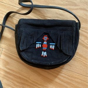 Black suede minnetonka fringed and beaded purse small